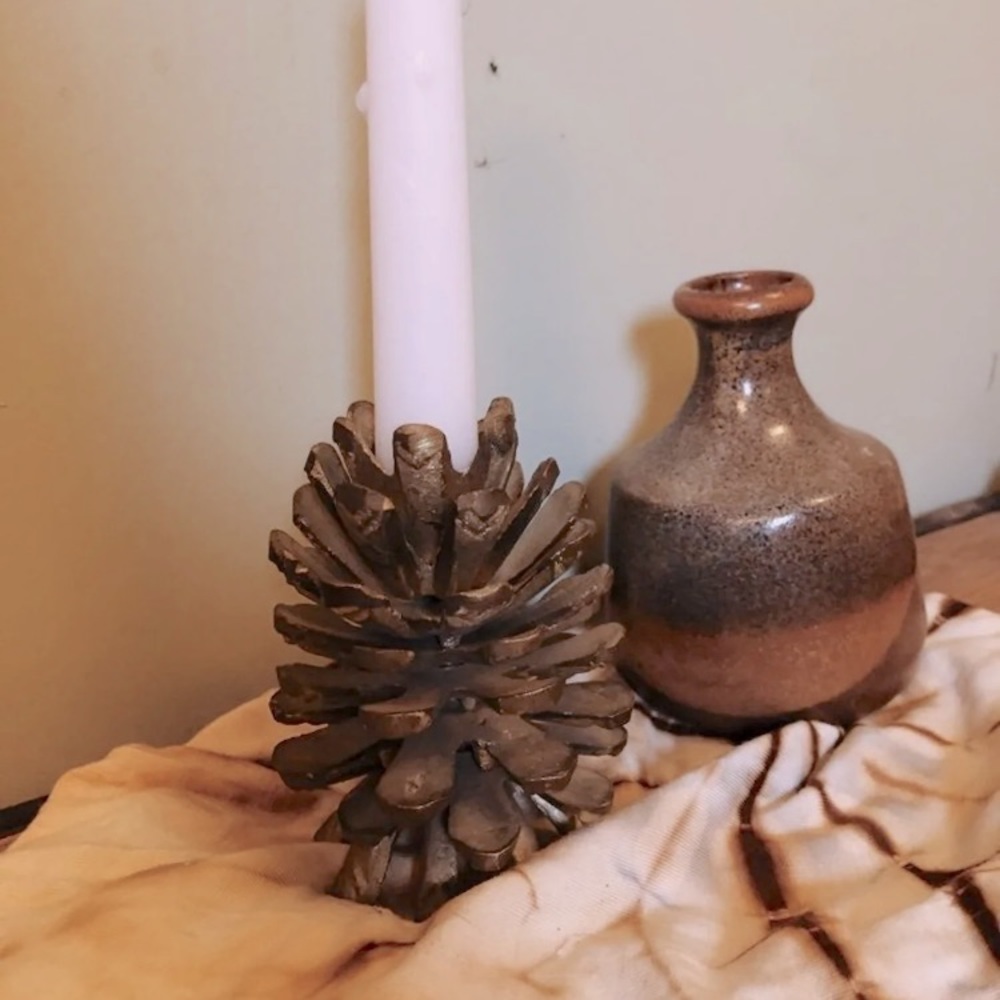 Vintage Brass Pinecone Candle Holder